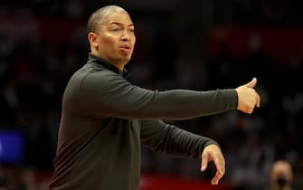 LOS ANGELES, CALIFORNIA - OCTOBER 23: Head coach Tyronn Lue of the LA Clippers calls a play during the second half of a game against the Memphis Grizzlies at Staples Center on October 23, 2021 in Los Angeles, California. NOTE TO USER: User expressly acknowledges and agrees that, by downloading and/or using this photograph, User is consenting to the terms and conditions of the Getty Images License Agreement.  (Photo by Sean M. Haffey/Getty Images)
