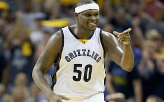 MEMPHIS, TN - MAY 09:  Zach Randolph #50 of the Memphis Grizzlies celebrates after making a basket against the Golden State Warriors during Game three of the Western Conference Semifinals of the 2015 NBA Playoffs at FedExForum on May 9, 2015 in Memphis, Tennessee. NOTE TO USER: User expressly acknowledges and agrees that, by downloading and or using this photograph, User is consenting to the terms and conditions of the Getty Images License Agreement  (Photo by Andy Lyons/Getty Images)