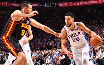PHILADELPHIA, PA - JUNE 20: Ben Simmons #25 of the Philadelphia 76ers handles the ball against the Atlanta Hawks during Round 2, Game 7 of the Eastern Conference Playoffs on June 20, 2021 at Wells Fargo Center in Philadelphia, Pennsylvania. NOTE TO USER: User expressly acknowledges and agrees that, by downloading and/or using this Photograph, user is consenting to the terms and conditions of the Getty Images License Agreement. Mandatory Copyright Notice: Copyright 2021 NBAE (Photo by Jesse D. Garrabrant/NBAE via Getty Images) 