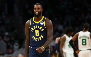 BOSTON, MA - JANUARY 10:  Lance Stephenson #6 of the Indiana Pacers smiles during a game against the Boston Celtics at TD Garden on January 10, 2022 in Boston, Massachusetts. NOTE TO USER: User expressly acknowledges and agrees that, by downloading and or using this photograph, User is consenting to the terms and conditions of the Getty Images License Agreement. (Photo by Adam Glanzman/Getty Images)