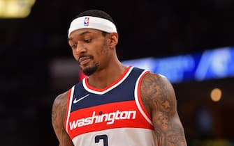 MEMPHIS, TENNESSEE - JANUARY 29: Bradley Beal #3 of the Washington Wizards reacts during the first half against the Memphis Grizzlies at FedExForum on January 29, 2022 in Memphis, Tennessee. NOTE TO USER: User expressly acknowledges and agrees that, by downloading and or using this photograph, User is consenting to the terms and conditions of the Getty Images License Agreement. (Photo by Justin Ford/Getty Images)