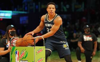 CLEVELAND, OH - FEBRUARY 19: Desmond Bane #22 of the Memphis Grizzlies drives to the basket during the MTN DEW 3-Point Contest as part of 2022 NBA All Star Weekend on February 19, 2022 at Rocket Mortgage FieldHouse in Cleveland, Ohio. NOTE TO USER: User expressly acknowledges and agrees that, by downloading and/or using this Photograph, user is consenting to the terms and conditions of the Getty Images License Agreement. Mandatory Copyright Notice: Copyright 2022 NBAE (Photo by Jesse D. Garrabrant/NBAE via Getty Images)