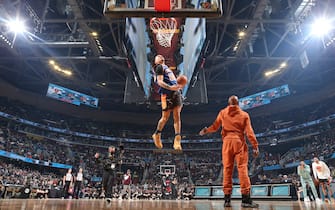 CLEVELAND, OH - FEBRUARY 19: Cole Anthony #50 of the Orlando Magic dunks the ball during the AT&T Slam Dunk as part of 2022 NBA All Star Weekend on February 19, 2022 at Rocket Mortgage FieldHouse in Cleveland, Ohio. NOTE TO USER: User expressly acknowledges and agrees that, by downloading and/or using this Photograph, user is consenting to the terms and conditions of the Getty Images License Agreement. Mandatory Copyright Notice: Copyright 2022 NBAE (Photo by Nathaniel S. Butler/NBAE via Getty Images)
