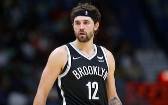 NEW ORLEANS, LOUISIANA - NOVEMBER 12: Joe Harris #12 of the Brooklyn Nets reacts against the New Orleans Pelicans during a game at the Smoothie King Center on November 12, 2021 in New Orleans, Louisiana. NOTE TO USER: User expressly acknowledges and agrees that, by downloading and or using this Photograph, user is consenting to the terms and conditions of the Getty Images License Agreement. (Photo by Jonathan Bachman/Getty Images)