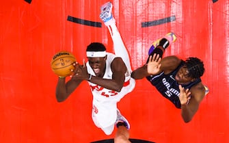 TORONTO, CANADA - MARCH 4: Pascal Siakam #43 of the Toronto Raptors shoots the ball during the game against the Orlando Magic on March 4, 2022 at the Scotiabank Arena in Toronto, Ontario, Canada.  NOTE TO USER: User expressly acknowledges and agrees that, by downloading and or using this Photograph, user is consenting to the terms and conditions of the Getty Images License Agreement.  Mandatory Copyright Notice: Copyright 2022 NBAE (Photo by Vaughn Ridley/NBAE via Getty Images)