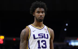 BATON ROUGE, LOUISIANA - FEBRUARY 26: Tari Eason #13 of the LSU Tigers reacts against the Missouri Tigers during a game at the Pete Maravich Assembly Center on February 26, 2022 in Baton Rouge, Louisiana. (Photo by Jonathan Bachman/Getty Images)
