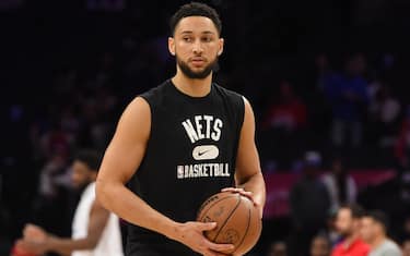 PHILADELPHIA, PA - MARCH 10: Ben Simmons #10 of the Brooklyn Nets warms up prior to the game against the Philadelphia 76ers on March 10, 2022 at the Wells Fargo Center in Philadelphia, Pennsylvania NOTE TO USER: User expressly acknowledges and agrees that, by downloading and/or using this Photograph, user is consenting to the terms and conditions of the Getty Images License Agreement. Mandatory Copyright Notice: Copyright 2022 NBAE (Photo by David Dow/NBAE via Getty Images)