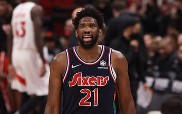 TORONTO, ON- APRIL 28  - Philadelphia 76ers center Joel Embiid (21) as the Toronto Raptors fall the Philadelphia 76ers in Game 6 and lose their first round NBA playoff series 4-2 in Scotiabank Arena in Toronto. April 28, 2022.        (Steve Russell/Toronto Star via Getty Images)