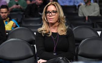 LOS ANGELES, CA - MARCH 3: Jeanie Buss, part-owner and president of the Los Angeles Lakers, seated courtside during the Boston Celtics and Los Angeles Lakers basketball game at Staples Center March 3, 2017, in Los Angeles, California. NOTE TO USER: User expressly acknowledges and agrees that, by downloading and or using this photograph, User is consenting to the terms and conditions of the Getty Images License Agreement. (Photo by Kevork Djansezian/Getty Images)