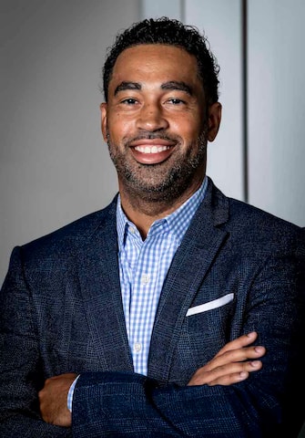 October 12, 2021, San Antonio, TX:
San Antonio Spurs general manager Brian Wright poses for a portrait at the AT&T Center in San Antonio, Texas Tuesday, October 12, 2021.  
(Photo by Reginald Thomas II/San Antonio Spurs)