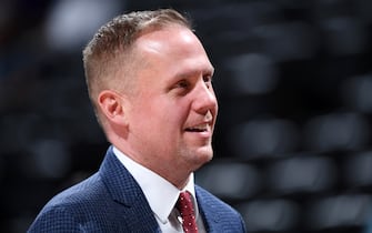 DENVER, CO - MAY 12: Denver Nuggets President Tim Connelly is seen before Game Seven of the Western Conference Semi-Finals of the 2019 NBA Playoffs against the Portland Trail Blazers on May 12, 2019 at the Pepsi Center in Denver, Colorado. NOTE TO USER: User expressly acknowledges and agrees that, by downloading and/or using this Photograph, user is consenting to the terms and conditions of the Getty Images License Agreement. Mandatory Copyright Notice: Copyright 2019 NBAE (Photo by Garrett Ellwood/NBAE via Getty Images)