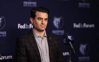 MEMPHIS, TN - JULY 30: General Manager of the Memphis Grizzlies, Zach Kleiman talks to the media during the press conference on July 30, 2021 at FedExForum in Memphis, Tennessee. NOTE TO USER: User expressly acknowledges and agrees that, by downloading and or using this photograph, User is consenting to the terms and conditions of the Getty Images License Agreement. Mandatory Copyright Notice: Copyright 2021 NBAE (Photo by Joe Murphy/NBAE via Getty Images)