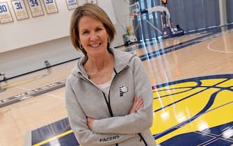 INDIANAPOLIS, IN - DECEMBER 17: Assistant General Manager, Kelly Krauskopf of the Indiana Pacers poses for a photo after being introduced during a press conference at the Indiana Pacers Training Facility at St. Vincent Center on December 17, 2018 in Indianapolis, Indiana. NOTE TO USER: User expressly acknowledges and agrees that, by downloading and/or using this Photograph, user is consenting to the terms and conditions of the Getty Images License Agreement. Mandatory Copyright Notice: Copyright 2018 NBAE (Photo by Ron Hoskins/NBAE via Getty Images)