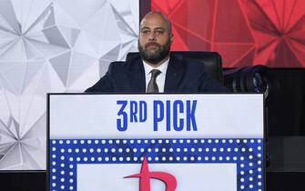 CHICAGO,IL - MAY 17: General Manager, Rafael Stone looks on as the Houston Rockets are picked 3rd overall in the NBA Draft during the 2022 NBA Draft Lottery at McCormick Place on May 17, 2022 in Chicago, Illinois. NOTE TO USER: User expressly acknowledges and agrees that, by downloading and or using this photograph, User is consenting to the terms and conditions of the Getty Images License Agreement. Mandatory Copyright Notice: Copyright 2022 NBAE (Photo by Chris Schwegler/NBAE via Getty Images)