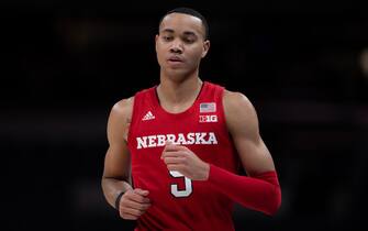 INDIANAPOLIS, IN - MARCH 09: Nebraska Cornhuskers guard Bryce McGowens (5) checks back into the game during the mens Big Ten tournament college basketball game between the Nebraska Cornhuskers and Northwestern Wildcats on March 9, 2022, at Gainbridge Fieldhouse in Indianapolis, IN. (Photo by Zach Bolinger/Icon Sportswire via Getty Images)