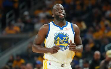 SAN FRANCISCO, CA - JUNE 2: Draymond Green #23 of the Golden State Warriors looks on during Game One of the 2022 NBA Finals at Chase Center on June 2, 2022 in San Francisco, California. Note to User: User expressly acknowledges and agrees that, by downloading or using this photograph, User is agreeing to the terms and conditions of the Getty Images License Agreement. Mandatory Copyright Notice: Copyright 2022 NBAE (Photo by Jesse D. Garabrandt/NBAE via Getty Images)