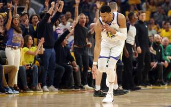 SAN FRANCISCO, CALIFORNIA - JUNE 02: Otto Porter Jr. #32 of the Golden State Warriors reacts during the second quarter against the Boston Celtics in Game One of the 2022 NBA Finals at Chase Center on June 02, 2022 in San Francisco, California. NOTE TO USER: User expressly acknowledges and agrees that, by downloading and/or using this photograph, User is consenting to the terms and conditions of the Getty Images License Agreement. (Photo by Ezra Shaw/Getty Images)