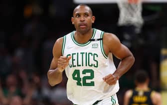 BOSTON, MASSACHUSETTS - JUNE 10: Al Horford #42 of the Boston Celtics looks on in the third quarter against the Golden State Warriors during Game Four of the 2022 NBA Finals at TD Garden on June 10, 2022 in Boston, Massachusetts. NOTE TO USER: User expressly acknowledges and agrees that, by downloading and/or using this photograph, User is consenting to the terms and conditions of the Getty Images License Agreement. (Photo by Elsa/Getty Images)