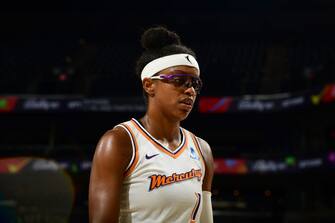 PHOENIX, AZ - JUNE 27:  Diamond DeShields #1 of the Phoenix Mercury looks on during the game /aiv/ on June 27, 2022 at Footprint Center in Phoenix, Arizona. NOTE TO USER: User expressly acknowledges and agrees that, by downloading and or using this photograph, user is consenting to the terms and conditions of the Getty Images License Agreement. Mandatory Copyright Notice: Copyright 2022 NBAE (Photo by Kate Frese/NBAE via Getty Images)