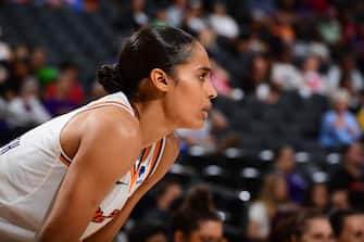 PHOENIX, AZ - JUNE 29: Skylar Diggins-Smith #4 of the Phoenix Mercury looks on during the game against the Indiana Fever on June 29, 2022 at Footprint Center in Phoenix, Arizona. NOTE TO USER: User expressly acknowledges and agrees that, by downloading and or using this photograph, user is consenting to the terms and conditions of the Getty Images License Agreement. Mandatory Copyright Notice: Copyright 2022 NBAE (Photo by Kate Frese/NBAE via Getty Images)