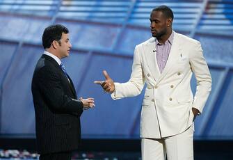 HOLLYWOOD - JULY 11:  Co-host Jimmy Kimmel and Co-host LeBron James on stage during the 2007 ESPY Awards at the Kodak Theatre on July 11, 2007 in Hollywood, California.  (Photo by Chris Polk/FilmMagic) 