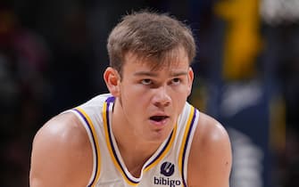 DENVER, CO - APRIL 10: Mac McClung #37 of the Los Angeles Lakers looks on during the game against the Denver Nuggets on April 1, 2022 at the Ball Arena in Denver, Colorado. NOTE TO USER: User expressly acknowledges and agrees that, by downloading and/or using this Photograph, user is consenting to the terms and conditions of the Getty Images License Agreement. Mandatory Copyright Notice: Copyright 2022 NBAE (Photo by Bart Young/NBAE via Getty Images)