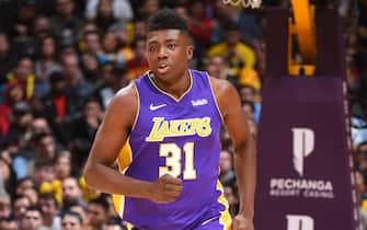 LOS ANGELES, CA - DECEMBER 23:  Thomas Bryant #31 of the Los Angeles Lakers runs on the court during the game against the Portland Trail Blazers on December 23, 2017 at STAPLES Center in Los Angeles, California. NOTE TO USER: User expressly acknowledges and agrees that, by downloading and/or using this Photograph, user is consenting to the terms and conditions of the Getty Images License Agreement. Mandatory Copyright Notice: Copyright 2017 NBAE (Photo by Andrew D. Bernstein/NBAE via Getty Images)