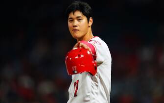 ANAHEIM, CA - SEPTEMBER 25:  Shohei Ohtani #17 of the Los Angeles Angels of Anaheim looks on during the game against the Texas Rangers at Angel Stadium on September 25, 2018 in Anaheim, California.  (Photo by Masterpress/Getty Images)