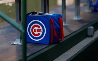 CHICAGO, IL - AUGUST 23: An equipment bag with a Cubs logo sits in the dugout prior to game 2 of a doubleheader between the St. Louis Cardinals and Chicago Cubs on August 23, 2022, at Wrigley Field in Chicago, IL. (Photo by Brandon Sloter/Icon Sportswire)