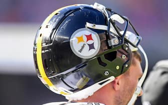 CLEVELAND, OH - OCTOBER 31: The Pittsburgh Steelers logo on the helmet of T.J. Watt #90 of the Pittsburgh Steelers during the first half against the Cleveland Browns at FirstEnergy Stadium on October 31, 2021 in Cleveland, Ohio. (Photo by Nick Cammett/Diamond Images via Getty Images)