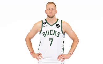MILWAUKEE, WISCONSIN - SEPTEMBER 25: Joe Ingles #7 of the Milwaukee Bucks poses for portraits during media day at Fiserv Forum on September 25, 2022 in Milwaukee, Wisconsin. NOTE TO USER: User expressly acknowledges and agrees that, by downloading and or using this photograph, User is consenting to the terms and conditions of the Getty Images License Agreement. (Photo by Patrick McDermott/Getty Images)