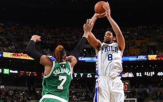 BOSTON, MA - OCTOBER 28:  Jahlil Okafor #8 of the Philadelphia 76ers shoots the ball against the Boston Celtics on October 28, 2015 at the TD Garden in Boston, Masachusetts. NOTE TO USER: User expressly acknowledges and agrees that, by downloading and or using this photograph, User is consenting to the terms and conditions of the Getty Images License Agreement. Mandatory Copyright Notice: Copyright 2015 NBAE  (Photo by Brian Babineau/NBAE via Getty Images)