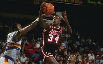 Guard Willie Burton of the Miami Heat goes up for two during a game against the Denver Nuggets at the McNichols Arena in Denver, Colorado.