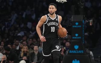 BROOKLYN, NY - OCTOBER 19: Ben Simmons #10 of the Brooklyn Nets dribbles the ball during the game against the New Orleans Pelicans on October 19, 2022 at Barclays Center in Brooklyn, New York. NOTE TO USER: User expressly acknowledges and agrees that, by downloading and or using this Photograph, user is consenting to the terms and conditions of the Getty Images License Agreement. Mandatory Copyright Notice: Copyright 2022 NBAE (Photo by Jesse D. Garrabrant/NBAE via Getty Images)