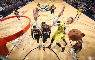NEW ORLEANS, LA - OCTOBER 23: Lauri Markkanen #23 of the Utah Jazz drives to the basket during the game against the New Orleans Pelicans on October 23, 2022 at the Smoothie King Center in New Orleans, Louisiana. NOTE TO USER: User expressly acknowledges and agrees that, by downloading and or using this Photograph, user is consenting to the terms and conditions of the Getty Images License Agreement. Mandatory Copyright Notice: Copyright 2022 NBAE (Photo by Ned Dishman/NBAE via Getty Images)