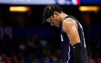 ORLANDO, FLORIDA - NOVEMBER 07: Paolo Banchero #5 of the Orlando Magic reacts against the Houston Rockets during the fourth quarter at Amway Center on November 07, 2022 in Orlando, Florida. NOTE TO USER: User expressly acknowledges and agrees that, by downloading and or using this photograph, User is consenting to the terms and conditions of the Getty Images License Agreement. (Photo by Douglas P. DeFelice/Getty Images)