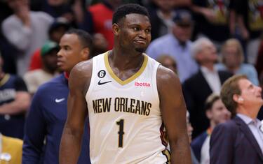 NEW ORLEANS, LOUISIANA - NOVEMBER 28: Zion Williamson #1 of the New Orleans Pelicans celebrates during the second half against the Oklahoma City Thunder at Smoothie King Center on November 28, 2022 in New Orleans, Louisiana. NOTE TO USER: User expressly acknowledges and agrees that, by downloading and or using this Photograph, user is consenting to the terms and conditions of the Getty Images License Agreement. (Photo by Jonathan Bachman/Getty Images)