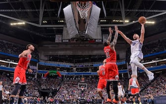 SACRAMENTO, CA - DECEMBER 4:  Domantas Sabonis #10 of the Sacramento Kings drives to the basket during the game against the Chicago Bulls on December 4, 2022 at Golden 1 Center in Sacramento, California. NOTE TO USER: User expressly acknowledges and agrees that, by downloading and or using this Photograph, user is consenting to the terms and conditions of the Getty Images License Agreement. Mandatory Copyright Notice: Copyright 2022 NBAE (Photo by Rocky Widner/NBAE via Getty Images)