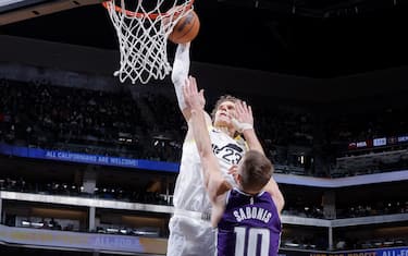 SACRAMENTO, CA - DECEMBER 30: Lauri Markkanen #23 of the Utah Jazz drives to the basket against the Sacramento Kings on December 30, 2022 at Golden 1 Center in Sacramento, California. NOTE TO USER: User expressly acknowledges and agrees that, by downloading and or using this Photograph, user is consenting to the terms and conditions of the Getty Images License Agreement. Mandatory Copyright Notice: Copyright 2022 NBAE (Photo by Rocky Widner/NBAE via Getty Images)