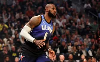 SALT LAKE CITY, UTAH - FEBRUARY 19: LeBron James #6 of the Los Angeles Lakers during the first quarter in the 2023 NBA All Star Game between Team Giannis and Team LeBron at Vivint Arena on February 19, 2023 in Salt Lake City, Utah. NOTE TO USER: User expressly acknowledges and agrees that, by downloading and or using this photograph, User is consenting to the terms and conditions of the Getty Images License Agreement. (Photo by Tim Nwachukwu/Getty Images)