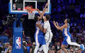 PHILADELPHIA, PA - APRIL 17: Cameron Johnson #2 of the Brooklyn Nets dunks the ball during the game against the Philadelphia 76ers during Round 1 Game 2 of the 2023 NBA Playoffs on April 17, 2023 at the Wells Fargo Center in Philadelphia, Pennsylvania NOTE TO USER: User expressly acknowledges and agrees that, by downloading and/or using this Photograph, user is consenting to the terms and conditions of the Getty Images License Agreement. Mandatory Copyright Notice: Copyright 2023 NBAE (Photo by Jesse D. Garrabrant/NBAE via Getty Images)