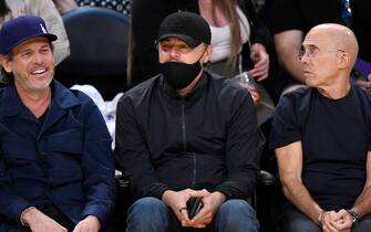LOS ANGELES, CA - APRIL 22: Leonardo DiCaprio and Jeffrey Katzenberg attend the basketball agleam between Los Angeles Lakers and Memphis Grizzlies duringRound 1 Game 3 of the 2023 NBA Playoffs at Crypto.com Arena on April 22, 2023 in Los Angeles, California. NOTE TO USER: User expressly acknowledges and agrees that, by downloading and or using this photograph, User is consenting to the terms and conditions of the Getty Images License Agreement. (Photo by Kevork Djansezian/Getty Images)