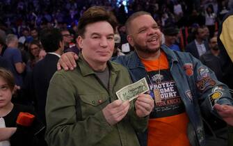 NEW YORK, NY - MAY 2: Mike Myers attends the game between the Miami Heat and New York Knicks during Game Two of the Eastern Conference Semi-Finals of the 2023 NBA Playoffs on May 2, 2023 at Madison Square Garden in New York City, New York.  NOTE TO USER: User expressly acknowledges and agrees that, by downloading and or using this photograph, User is consenting to the terms and conditions of the Getty Images License Agreement. Mandatory Copyright Notice: Copyright 2023 NBAE  (Photo by Jesse D. Garrabrant/NBAE via Getty Images)