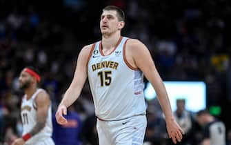 DENVER, CO - MAY 9: Nikola Jokic (15) of the Denver Nuggets reacts to a turnover by the offense during the second quarter against the Phoenix Suns at Ball Arena in Denver on Tuesday, May 9, 2023. (Photo by AAron Ontiveroz/The Denver Post)