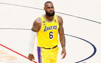 DENVER, CO - MAY 18: Los Angeles Lakers forward LeBron James walks off the court during the second half of game two in the NBA Playoffs Western Conference Finals against the Denver Nuggets at Ball Arena on Thursday, May 18, 2023 in Denver, CO. (Robert Gauthier / Los Angeles Times)
