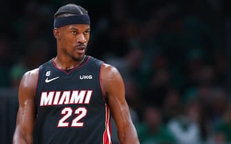 BOSTON, MASSACHUSETTS - MAY 25: Jimmy Butler #22 of the Miami Heat looks on during the first quarter against the Boston Celtics in game five of the Eastern Conference Finals at TD Garden on May 25, 2023 in Boston, Massachusetts. NOTE TO USER: User expressly acknowledges and agrees that, by downloading and or using this photograph, User is consenting to the terms and conditions of the Getty Images License Agreement. (Photo by Maddie Meyer/Getty Images)