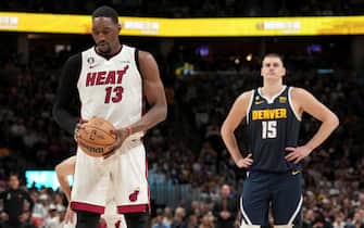 DENVER, CO - JUNE 4: Bam Adebayo #13 of the Miami Heat prepares to shoot a free throw during Game Two of the 2023 NBA Finals against the Denver Nuggets on June 4, 2023 at the Ball Arena in Denver, Colorado. NOTE TO USER: User expressly acknowledges and agrees that, by downloading and/or using this Photograph, user is consenting to the terms and conditions of the Getty Images License Agreement. Mandatory Copyright Notice: Copyright 2023 NBAE (Photo by Jesse D. Garrabrant/NBAE via Getty Images)