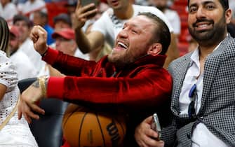 MIAMI, FLORIDA - JUNE 09: Conor McGregor is seen in attendance during Game Four of the 2023 NBA Finals between the Denver Nuggets and the Miami Heat at Kaseya Center on June 09, 2023 in Miami, Florida. NOTE TO USER: User expressly acknowledges and agrees that, by downloading and or using this photograph, User is consenting to the terms and conditions of the Getty Images License Agreement. (Photo by Mike Ehrmann/Getty Images)