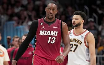 DENVER, CO - JUNE 12: Bam Adebayo #13 of the Miami Heat looks on during Game Five of the 2023 NBA Finals on June 12, 2023 at Ball Arena in Denver, Colorado. NOTE TO USER: User expressly acknowledges and agrees that, by downloading and or using this Photograph, user is consenting to the terms and conditions of the Getty Images License Agreement. Mandatory Copyright Notice: Copyright 2023 NBAE (Photo by Jesse D. Garrabrant/NBAE via Getty Images)