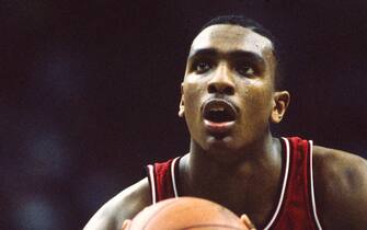 DALLAS, TX - MARCH 31: Billy Thompson #55 of the Louisville Cardinals shoots a free throw against the Duke Blue Devils during the 1986 NCAA Men's Basketball Championship held at Reunion Arena on March 31, 1986 in Dallas, Texas. Louisville defeated Duke 72-69 to win the national title.  (Photo by Rich Clarkson/NCAA Photos via Getty Images)